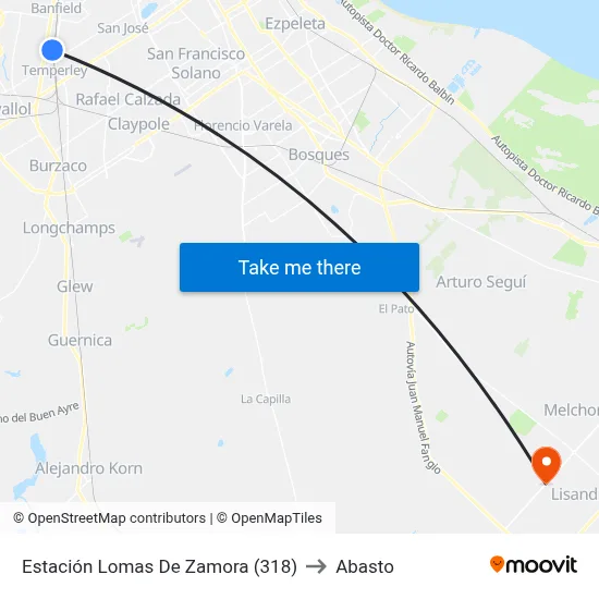 Estación Lomas De Zamora (318) to Abasto map