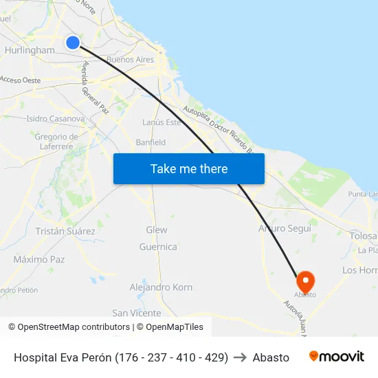 Hospital Eva Perón (176 - 237 - 410 - 429) to Abasto map