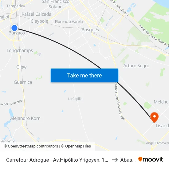 Carrefour Adrogue - Av.Hipólito Yrigoyen, 13300 to Abasto map
