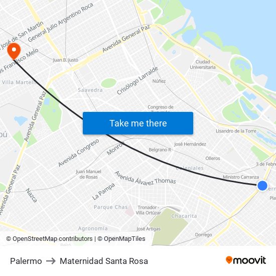 Palermo to Maternidad Santa Rosa map