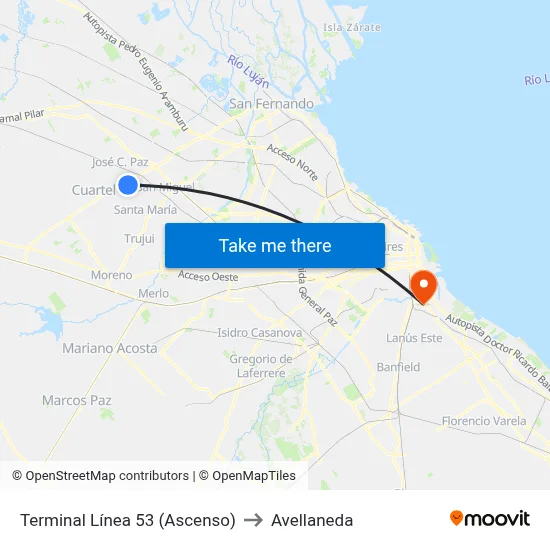 Terminal Línea 53 (Ascenso) to Avellaneda map