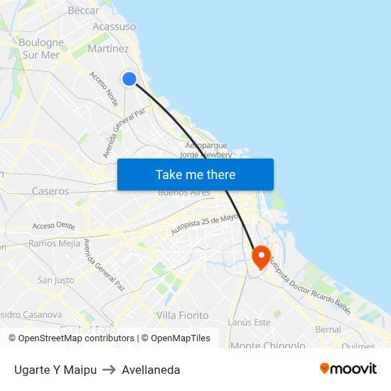 Ugarte Y Maipu to Avellaneda map