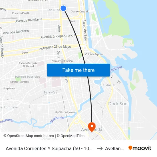 Avenida Corrientes Y Suipacha (50 - 106 - 146) to Avellaneda map