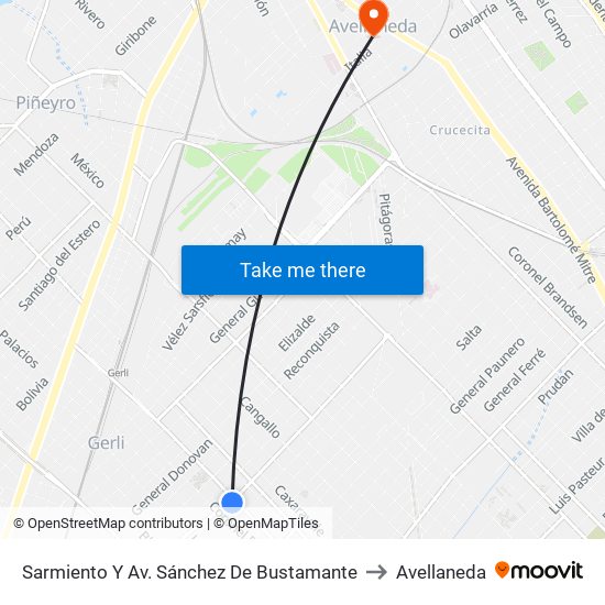 Sarmiento Y Av. Sánchez De Bustamante to Avellaneda map