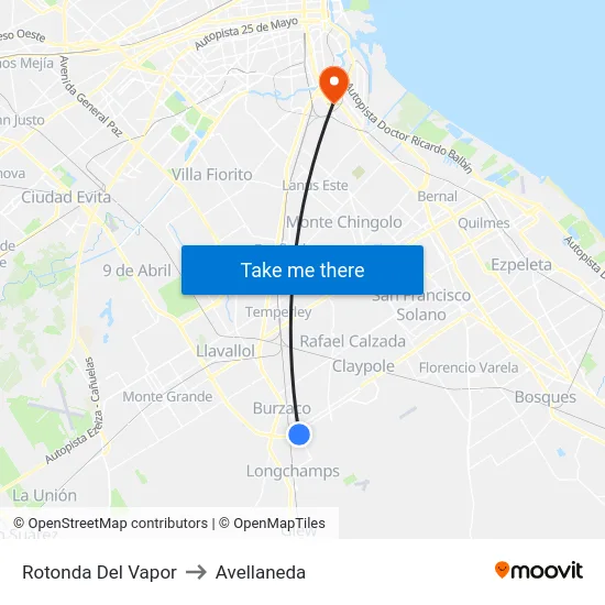 Rotonda Del Vapor to Avellaneda map