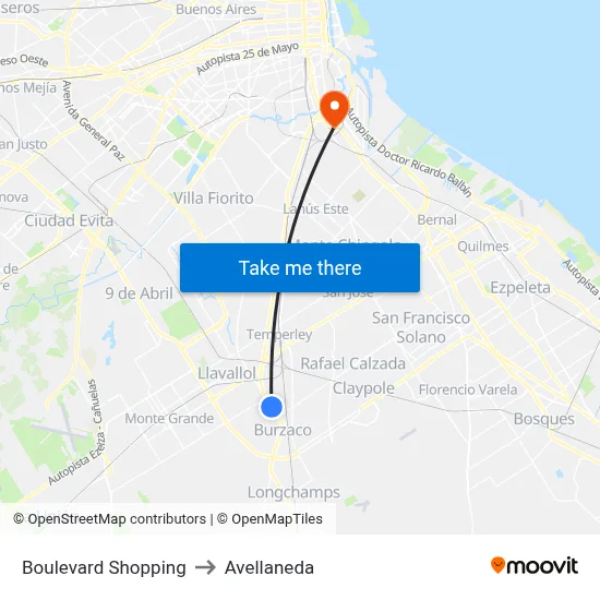Boulevard Shopping to Avellaneda map