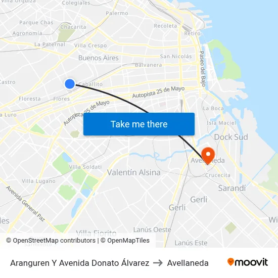 Aranguren Y Avenida Donato Álvarez to Avellaneda map