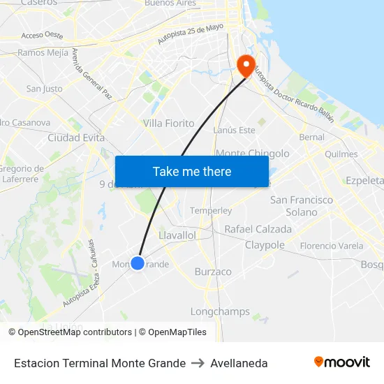Estacion Terminal Monte Grande to Avellaneda map
