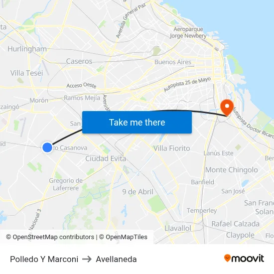 Polledo Y Marconi to Avellaneda map