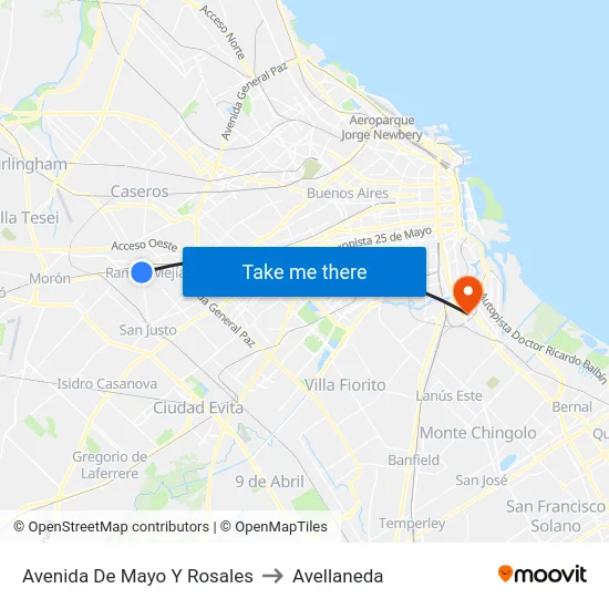 Avenida De Mayo Y Rosales to Avellaneda map