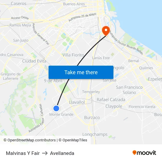 Malvinas Y Fair to Avellaneda map