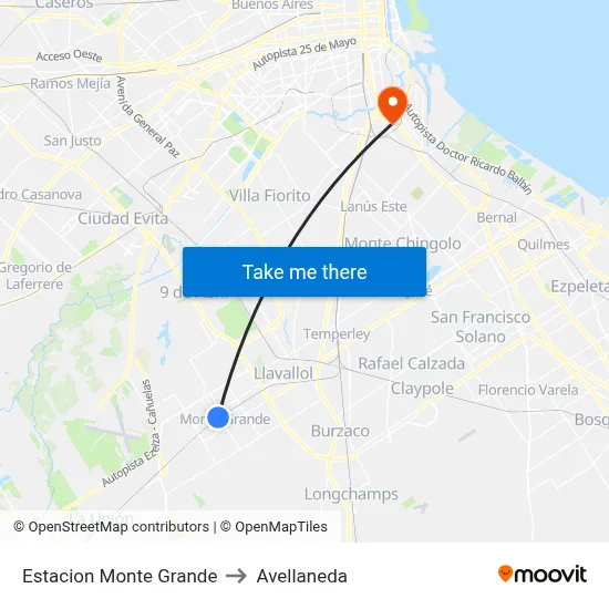Estacion Monte Grande to Avellaneda map