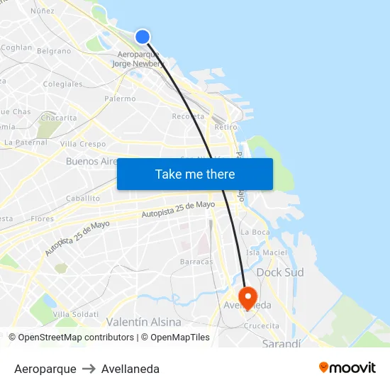 Aeroparque to Avellaneda map