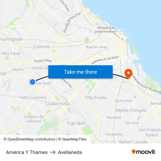 América Y Thames to Avellaneda map
