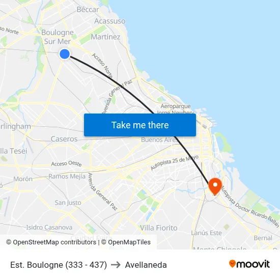 Estación Boulogne (333) to Avellaneda map