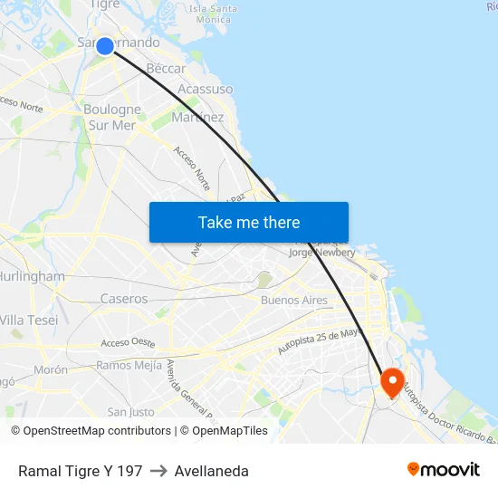Ramal Tigre Y 197 to Avellaneda map