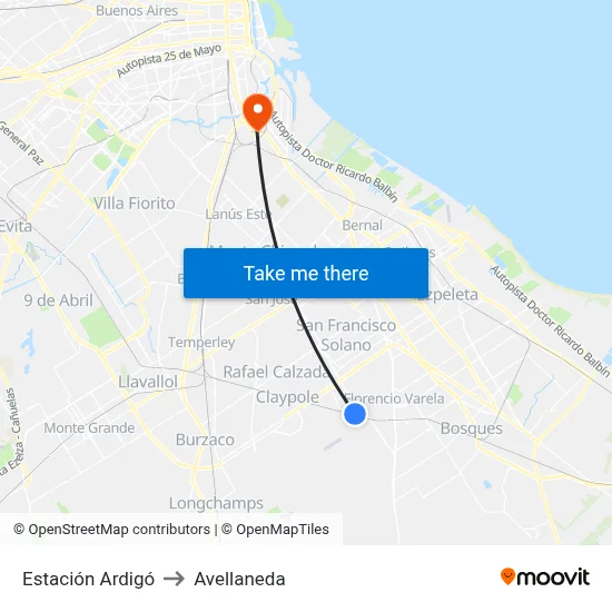 Estación Ardigó to Avellaneda map