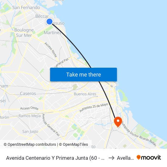 Avenida Centenario Y Primera Junta (60 - 203 - 333 - 365 - 437) to Avellaneda map