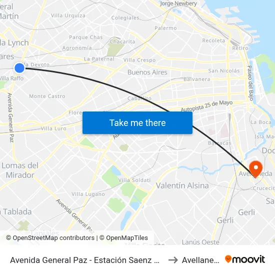 Avenida General Paz - Estación Saenz Peña to Avellaneda map