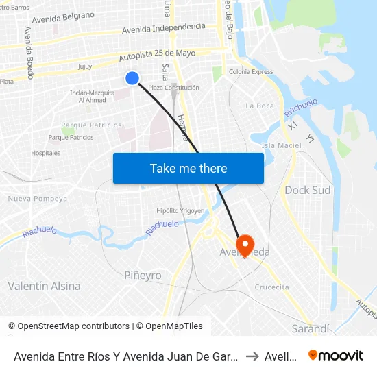 Avenida Entre Ríos Y Avenida Juan De Garay (50 - 97 - 143 - 150) to Avellaneda map