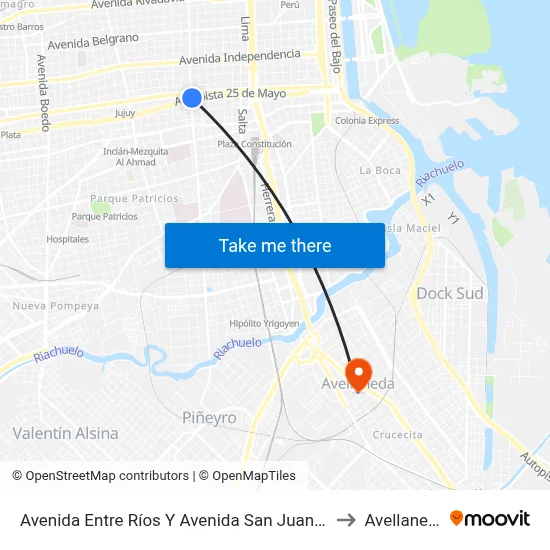 Avenida Entre Ríos Y Avenida San Juan (50) to Avellaneda map