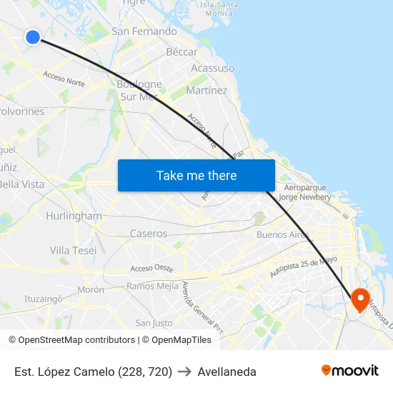 Est. López Camelo (228, 720) to Avellaneda map