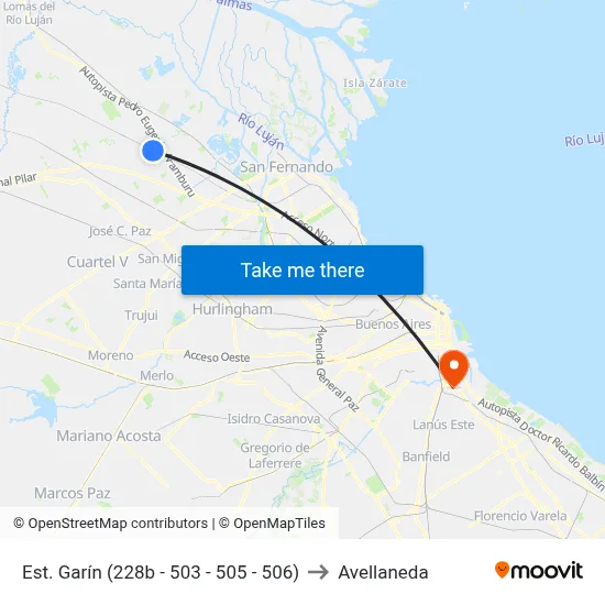 Est. Garín (228b - 503 - 505 - 506) to Avellaneda map