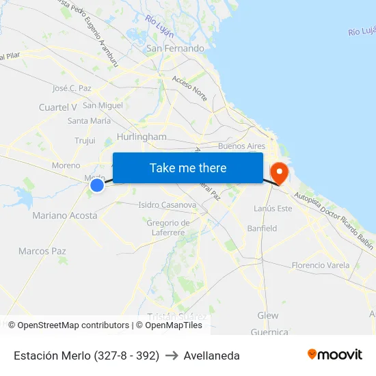 Estación Merlo (327-8 - 392) to Avellaneda map