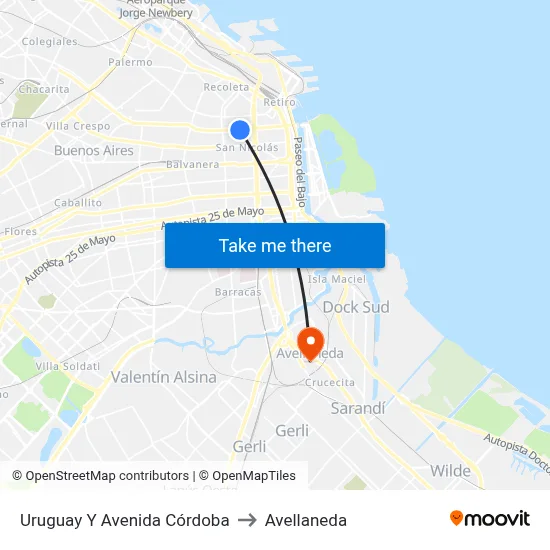 Uruguay Y Avenida Córdoba to Avellaneda map