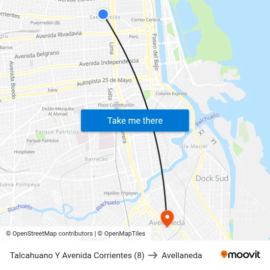 Talcahuano Y Avenida Corrientes (8) to Avellaneda map