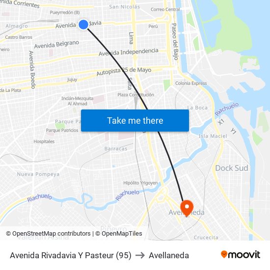 Avenida Rivadavia Y Pasteur (95) to Avellaneda map