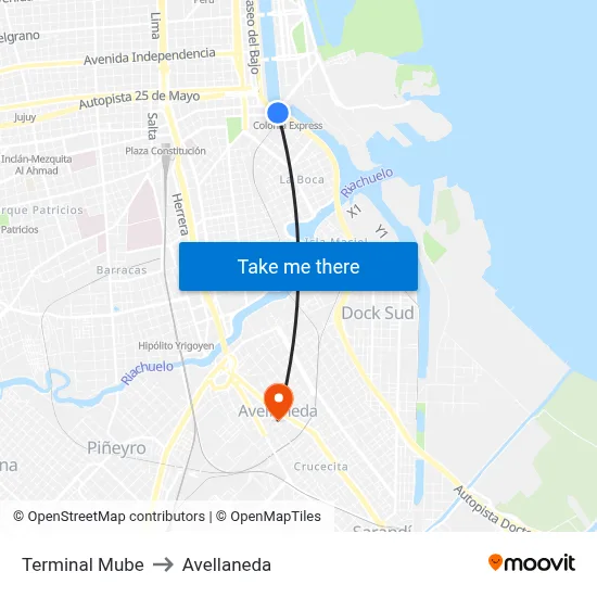 Terminal Mube to Avellaneda map