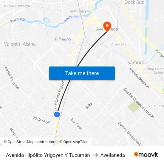 Avenida Hipólito Yrigoyen Y Tucumán to Avellaneda map