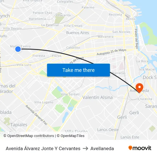Avenida Álvarez Jonte Y Cervantes to Avellaneda map