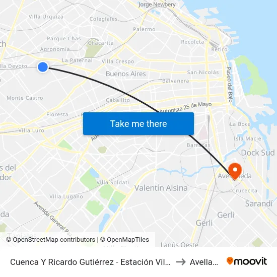 Cuenca Y Ricardo Gutiérrez - Estación Villa Del Parque to Avellaneda map