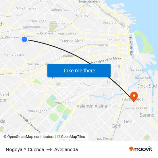 Nogoyá Y Cuenca to Avellaneda map