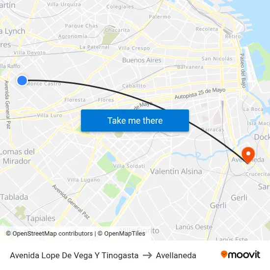 Avenida Lope De Vega Y Tinogasta to Avellaneda map