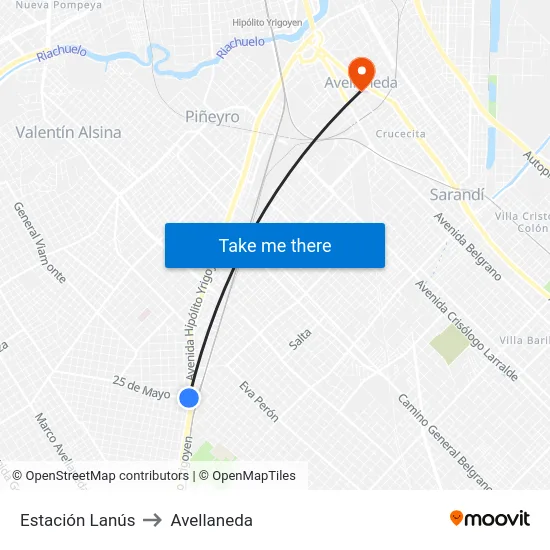 Estación Lanús to Avellaneda map