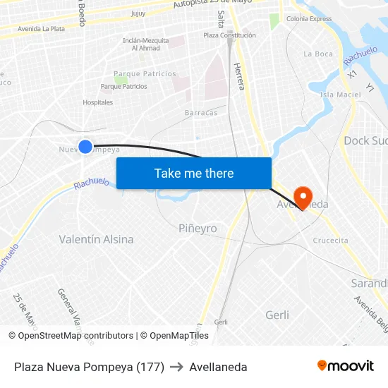 Plaza Nueva Pompeya (177) to Avellaneda map