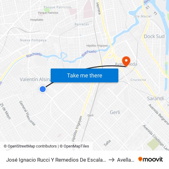 José Ignacio Rucci Y Remedios De Escalada De San Martín to Avellaneda map
