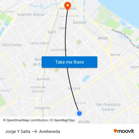 Jorge Y Salta to Avellaneda map