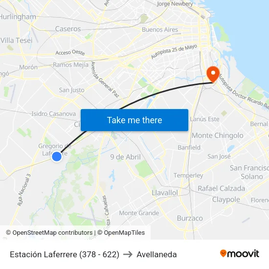 Estación Laferrere (378 - 622) to Avellaneda map