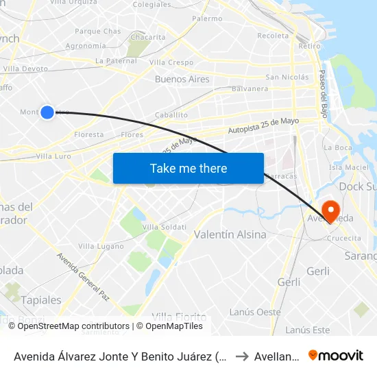 Avenida Álvarez Jonte Y Benito Juárez (53 - 106) to Avellaneda map