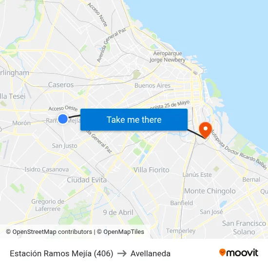 Estación Ramos Mejía (406) to Avellaneda map