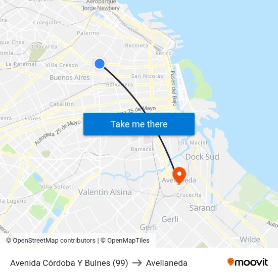 Avenida Córdoba Y Bulnes (99) to Avellaneda map