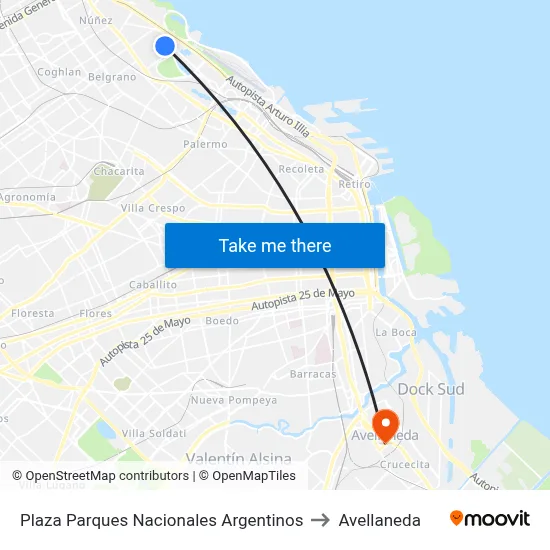 Plaza Parques Nacionales Argentinos to Avellaneda map