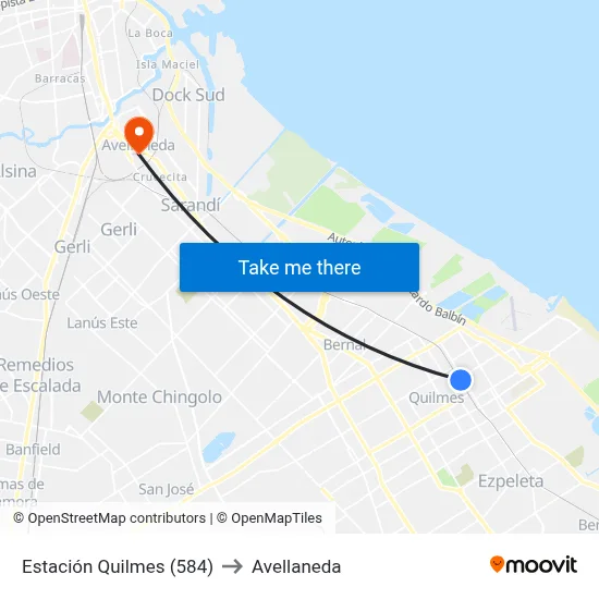 Estación Quilmes (584) to Avellaneda map