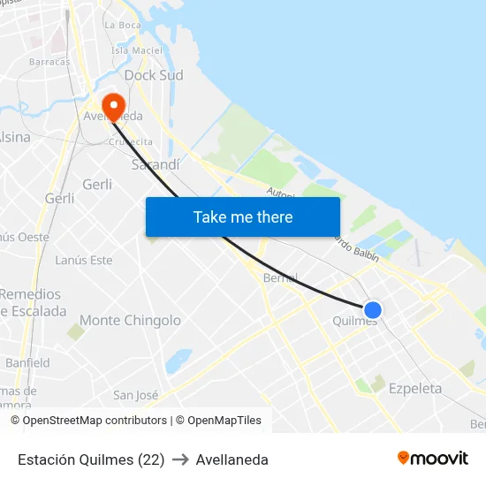 Estación Quilmes (22) to Avellaneda map