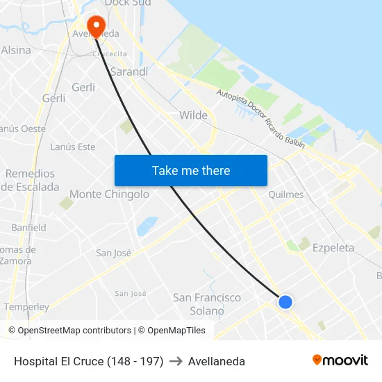 Hospital El Cruce (148 - 197) to Avellaneda map