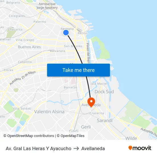 Av. Gral Las Heras Y Ayacucho to Avellaneda map